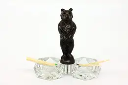 Black Forest Vintage Carved Bear & Crystal Salt Cellars or Clip Trays #42607