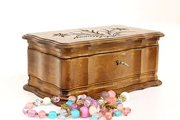Swiss Hand Carved Folk Art Vintage Walnut Jewelry Box or Collector Chest #41660