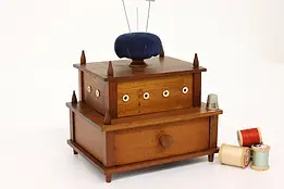 Victorian Antique Walnut Sewing Caddy, Jewelry Drawer & Pin Cushion #40552