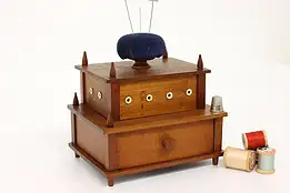 Victorian Antique Walnut Sewing Caddy, Jewelry Drawer & Pin Cushion #40552