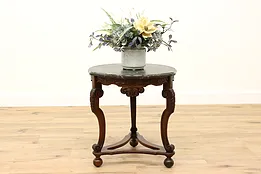 Traditional Antique Carved Walnut Lamp, Center or Hall Table, Marble Top #42310