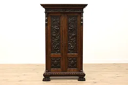 Renaissance Antique Carved Bookcase, Hall, Bathroom, or Pantry Cabinet #42186