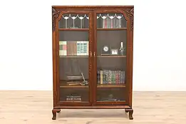 Arts & Crafts Antique Oak Craftsman Office Bookcase, Leaded Glass #41972