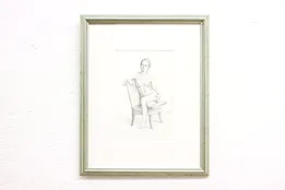 Nude Seated in Chair Vintage Original Etching, Kayser 15.5" #42646