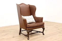 Georgian Style Vintage Leather Wingback Chair, Kittinger #42596