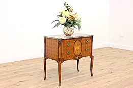 French Design Vintage Marquetry & Marble Top Drop Front Bar or Chest #42044