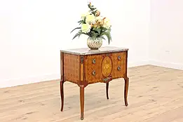 French Design Vintage Marquetry & Marble Top Drop Front Bar or Chest #42044