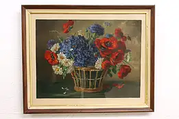 Still Life of Flowers Vintage Original Oil Painting, Hoppenrath 22.5" #42550