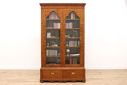 Victorian Gothic Antique English Walnut Office or Library Bookcase #41749