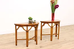 Pair of Asian Design Vintage Demilune Nightstands, End or Lamp Tables #42683