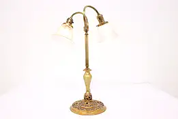 Traditional Vintage Brass Filigree Double Office or Library Desk Lamp #42017