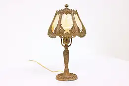 Stained Glass & Filigree Antique Office Desk or Boudoir Lamp #42473