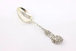 Victorian Antique Sterling Silver Teaspoon, Rose Handle #42833