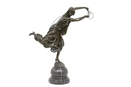 Art Deco Vintage Bronze Sculpture of Dancing Woman, Marble Base, Colinet #42633