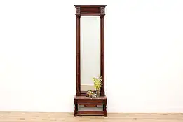 Victorian Eastlake Antique Carved Walnut Pier Hall Mirror, Marble Shelf #42564