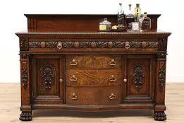 Victorian Antique Carved Oak Buffet, Server, or Sideboard, TV Console #42672