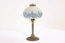 Boudoir or Desk Antique Lamp Hand Painted Etched Glass Shade #42474