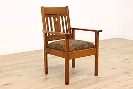 Arts & Crafts Antique Mission Oak Craftsman Armchair, New Upholstery #42765