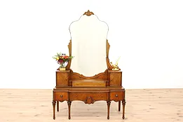 Tudor Style Antique Walnut & Satinwood Vanity & Mirror, Williamsport #42788