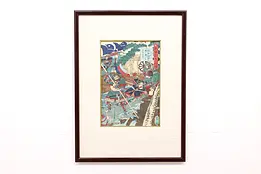 Japanese Antique Ukiyo-e Style Samurai Woodblock Print 23" #42943