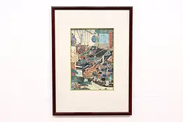 Japanese Antique Ukiyo-e Style Samurai Woodblock Print 23" #42944