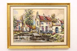 Dutch Canal Scene Vintage Original Oil Painting, Versteeg 44.5" #41115