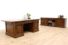 Oak Vintage Office or Library Executive Desk & Credenza Set, Romweber #42673