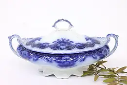 Victorian Antique Oregon Flow Blue China Soup Tureen, Johnson Bros #42886