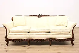 Antique Carved French Style Solid Walnut Sofa #42963