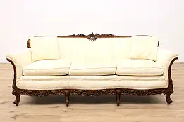 Antique Carved French Style Solid Walnut Sofa #42963