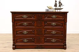 Victorian Eastlake Antique Walnut Linen Chest or Dresser, Ornate Pulls #33810