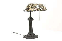 Stained Glass & Shell Shade Vintage Desk Lamp #42101