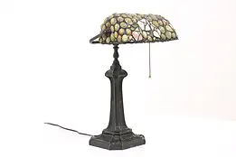 Stained Glass & Shell Shade Vintage Desk Lamp #42101