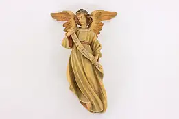 Hand Carved Vintage Angel with Hymn Sculpture Ornament, Anri #42954