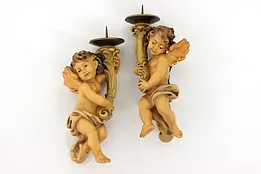 Pair of Carved Cherub Wall Hanging Brass Candle Sconces #40984