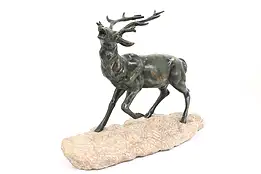 Stag Deer Vintage Bronze Sculpture Stone Base De Fiesole #42990