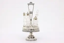 Victorian Antique Silverplate Crystal Cruet Castor Condiment Set Rockford #42244