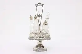 Victorian Antique Silverplate Crystal Cruet Castor Condiment Set Rockford #42244