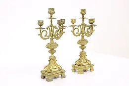 Pair of Antique French Classical Cast Bronze 4 Candle Candelabra #42106