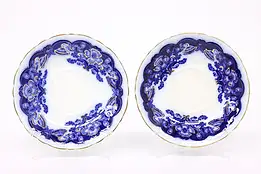 Pair of Victorian Antique Oregon Flow Blue China Saucers, Johnson Bros #42887