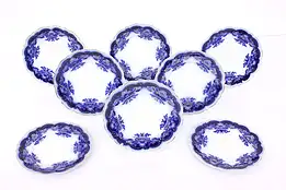 Set of 8 Victorian Antique Oregon Flow Blue China Saucers, Johnson Bros #42974