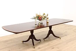Georgian Vintage 10' Banded Mahogany Dining Table, 2 Leaves, Ethan Allen #42260
