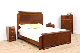 Art Deco Waterfall Design Vintage 4 Pc. Bedroom Set, Queen Size Bed #42870
