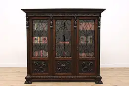 Renaissance Antique Italian Bookcase Wrought Iron Doors, Carved Figures #42187