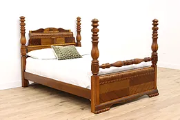 Art Deco Vintage Waterfall Full Size Bed, Carved Columns #42688