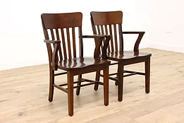 Pair of Antique Birch Banker, Office or Library Chairs, Heywood Wakefield #43056