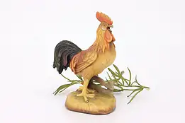 Hand Carved Vintage Painted Rooster Crowing Alpine Sculpture #40974