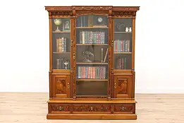 Victorian Eastlake Antique Carved Walnut Office or Library Bookcase #43079