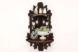 Black Forest Antique Walnut Corner Shelf, Hand Carved Grapevines #42984