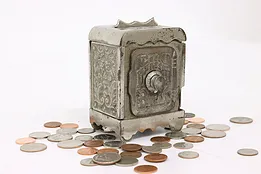 Victorian Cast Iron Antique Combination Safe Coin Bank, PDG #42410